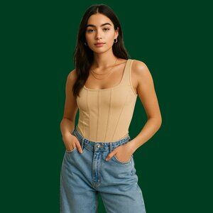 Blue Rain x Francesca’s Beige Corset-Style Bodysuit – Size S